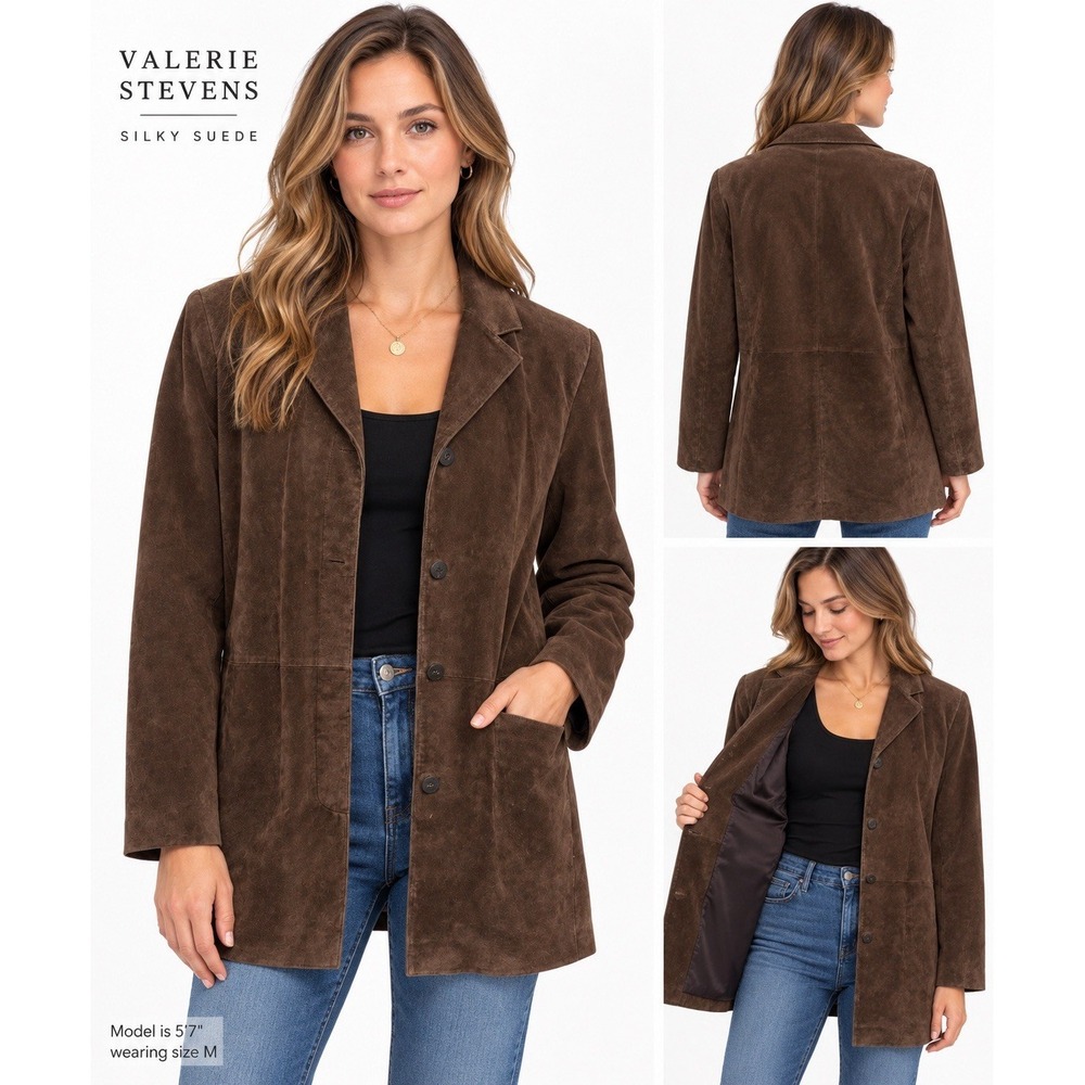 Valerie Stevens Separates Tan Suede Leather Jacket Button Up Women's M $135